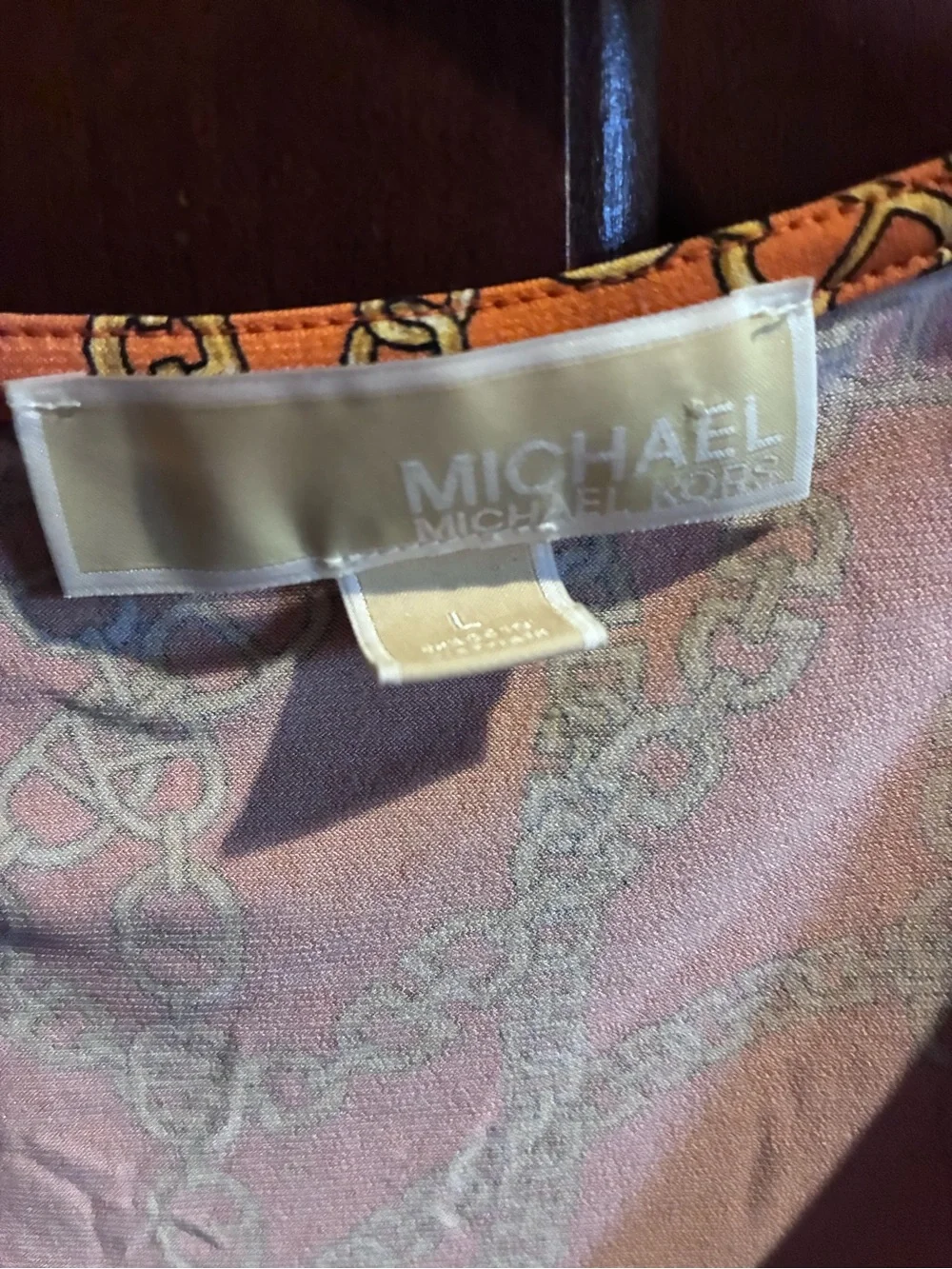 Michael Kors Orange Chain-Print V-Neck Blouse
